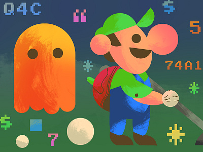 Clyde & Luigi color colour design exhibition game graphic illustration luigi pacman retro video game