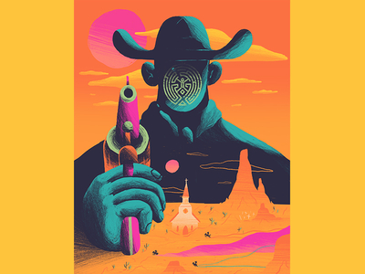 Westworld - Idiot Box Art Show android art show cowboy gallery 1988 poster robot western westworld wild west