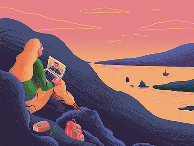 TES - Remote Learning boat drawn editorial education illustration landscape magazine newspaper sea sunset