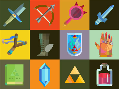 zelda Items color colour design graphic grid icons items triforce zelda
