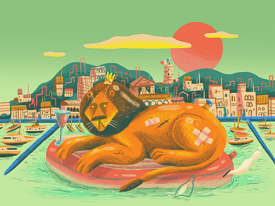 Cannes - Financial Times boats cannes color colour commission editorial editorial illustration illustration inflatable landscape lion