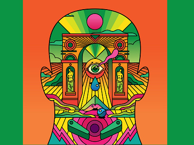 Back on the Outside Album cover album art album cover art direction color colour graphic illustration landscape psychedelic record cover retro surreal vector