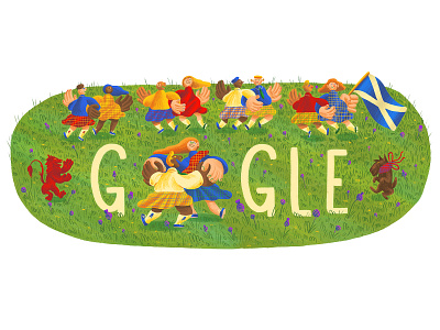 Google Doodle - St Andrews day character design commission dancing doodle drawn google google doodle illustration lion rampant saltire scotland scots scottish st andrews day type typography
