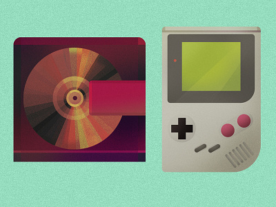 Gameboy and Minidisc icons illustration items lips microphone mike mouth music themed teeth