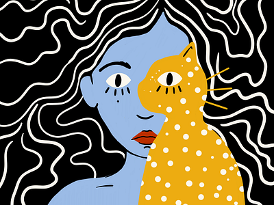 Ocean of thoughts abstract cat girl illustration procreate