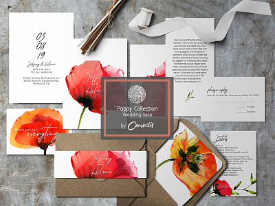 Poppy Collection design illustration invitations and paper party cards red wedding watercolor bundle wedding card wedding invitation wedding suite