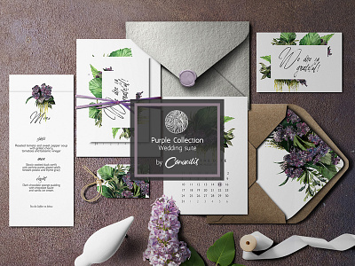 Purple Collection design illustration invitations and paper party cards photoshop purple theme watercolor bundle watercolors wedding card wedding invitation wedding set wedding suite