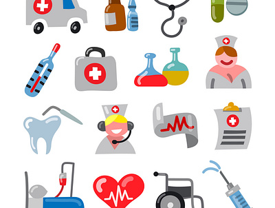 medicine icons set ambulance cartoon creative design flat icons illustration medicine minimal nurse vector