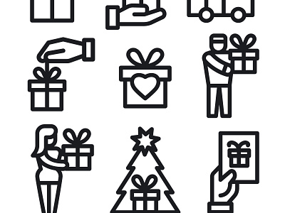 Gift Icons Set black concept creative delivery design digital flat gift icon illustration logo minimal outline present vector white