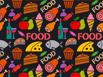 Food and grocery seamless pattern background design flat food icons illustration market meal pattern seamless vector wallpaper