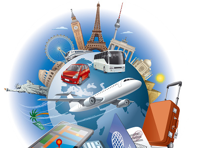 Travel around the world concept cruise design graphic idea illustration realistic travel vector illustration world