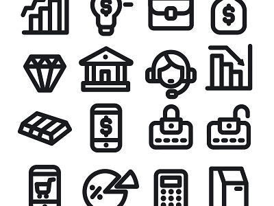 Finance Banking Icons app black business concept design finance flat icon icons iconset illustration illustrator line logo minimal outline vector
