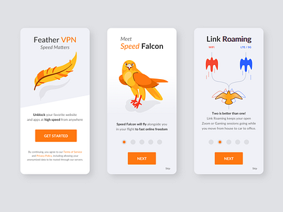 App Design with Falcon Illustrations - UX and UI app design bird falcon feather flat design how to use illustration infographic modern orange vpn
