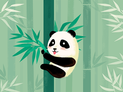 Cute Panda Climbing Bamboo