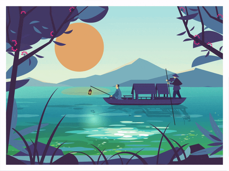 Chinese boat ae aep aftereffects ai animation character design creative design dribbble dribbleshot gif illustration motiongraphics river trending
