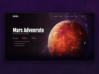 First screen of Mars Tour Landing Page Concept adventure concept design dribbble first screen firstscreen landing page masr planets space trip tour tourist trip ui ux vocation