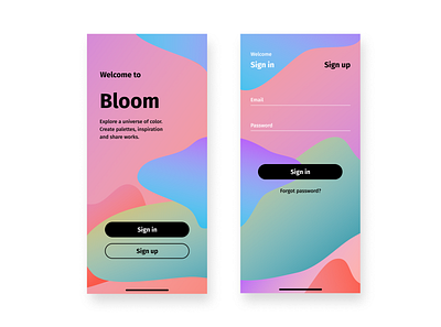Bloom app app design blobs dailyui mobile pantone sign in ui