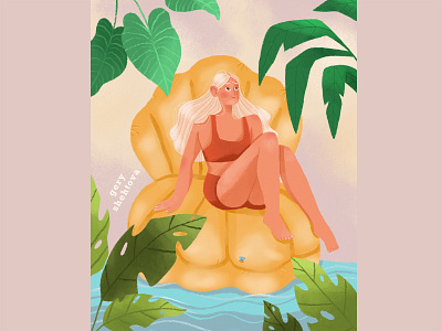 Summer Holiday character design concept design digital art flat design girl illustraion tropical leaves