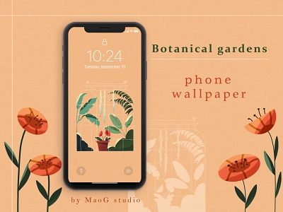 Botanical Garden | Smartphone Wallpaper android botanical art branding concept digital art etsy etsy shop etsyseller flat design garden helsinki homescreen illustration iphone plant illustration plants wallpaper