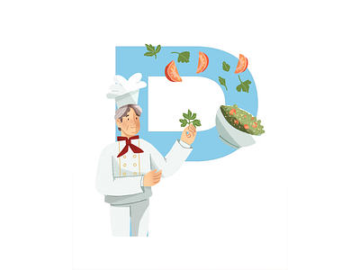 36 Days of Type P character design chef children book illustration cooking flat design greens illustration plants typography