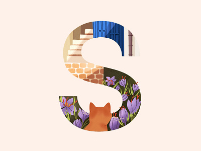 36 Days of Type S cat children book crocus digital art flat design ginger cat greece ipadpro letters plant art plant illustration plants