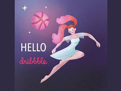 Hello Dribbble character flat design girl hello dribbble illustraion space star