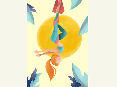 Aerial yoga character flatdesign girl illustraion ipadpro yoga