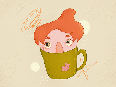 Cup Lady character cup design digital drawing girl character green illustration orange portrait red hair texture wacom intuos