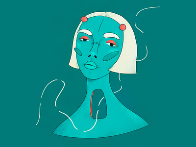 Tired character design digital drawing girl character hole illustration portrait red texture turquoise wacom intuos