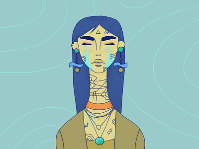 River blue character design digital drawing girl character green illustration longhair portrait redraw spirit texture wacom intuos water