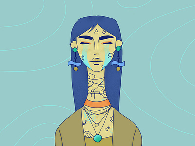 River blue character design digital drawing girl character green illustration longhair portrait redraw spirit texture wacom intuos water