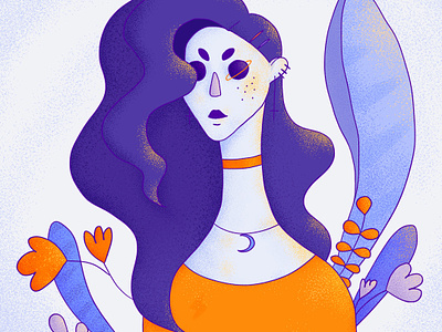 Space Explorer character design digital drawing girl character illustration leaves orange portrait purple space surreal texture wacom intuos