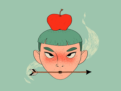 Not a feat apple apple on head apple shot arrow character design digital drawing green illustration portrait red texture wacom intuos