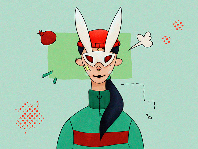Bunny bunny character design digital drawing girl character green illustration mask portrait red surreal texture wacom intuos