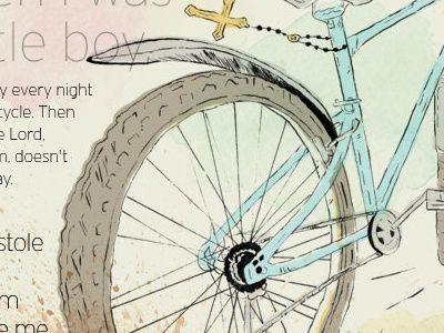 Illustrated joke bike blue illustration joke mud prayer religion rosary text tire typography watercolor