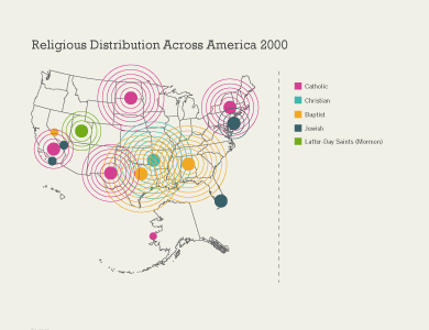 Religion in America infographic america blue circles illustration infographic map orange pink religion serif tan