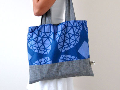 Geometric fabric and tote bag design bags blue cotton fabric gray sewing shapes textile tote