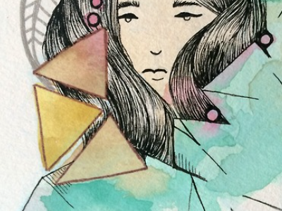 Sen & Haku anime film geometric girl hair illustration ink pink silver teal triangles watercolor