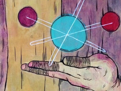 Universe atom hands life nature organic painting solar system space travel universe