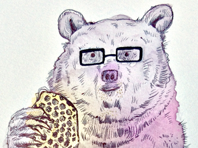 Honey bear animal ballpoint bear bic food glasses honey ink line line work pen watercolor