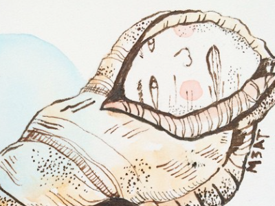 Shelly birth face illustration ink line work marine ocean pen seashell shell speedball woman