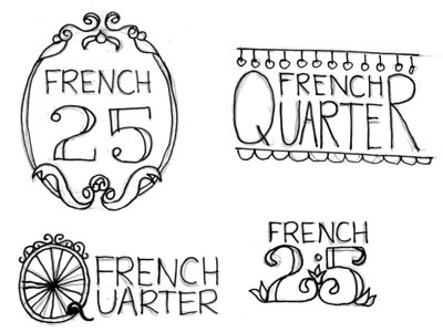 French-Louisiana restaurant logo roughs branding decorative french french quarter grayscale identity illustration logo louisiana mardi gras numbers sans serif serif