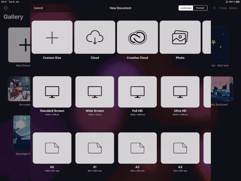 Interface: Creating A New Document app design buttons interaction interface new document slider software design ui ux vector vector graphics vectornator