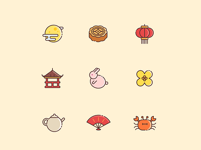 Chinese mid-autumn festival icons icon