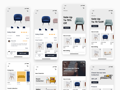 Homely -Furniture E-commerce app adobe xd app branding design e commerce figma flat freebie furniture app minimal ui ui kits ux