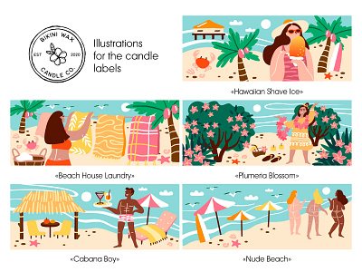 Bikini wax candle beach cartoon character design drawing hawaii illustration sea summer vector vibes