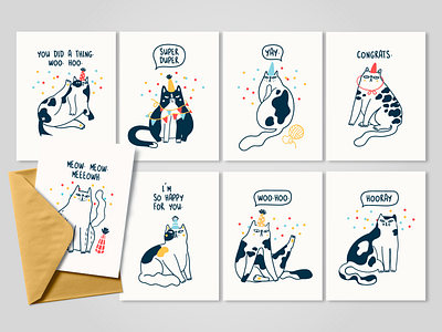 CONGRATS CATS birthday cartoon cats congrats design greetin cards hand drawn illustration party vector