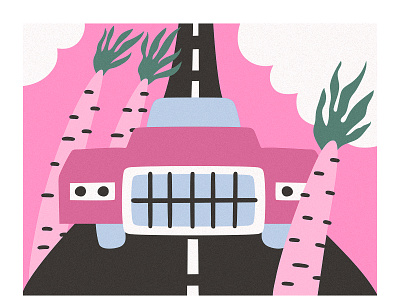 Pink cabrio cabriolet california cartoon design illustration minimal pink summer vector vector art vibes