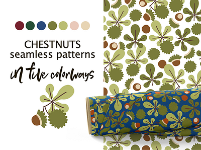 CHESTNUTS vector seamless patterns autumn chestnut foliage home decor illustration leaves nuts pattern textile textile pattern texture vector
