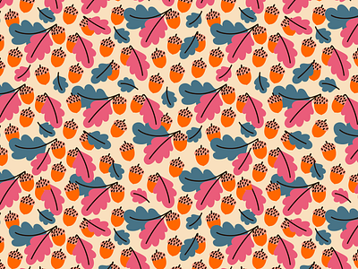 acrons🌰🌰🌰 acrons autumn background cartoon design fall illustration oak pattern seamless pattern surface design vector